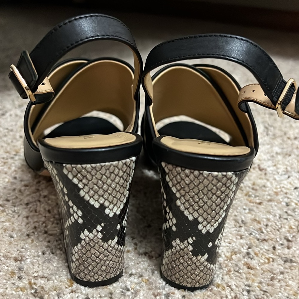 Talbot’s Black Leather And Python Print Wedge San… - image 3